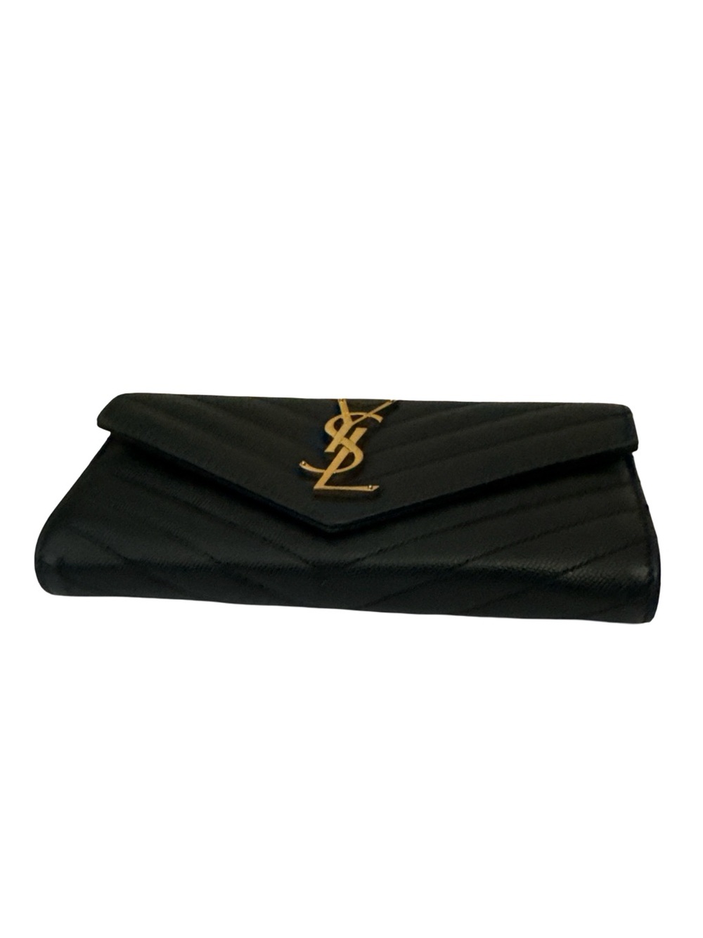 Saint Laurent Black Chevron Leather Wallet with Gold YSL Emblem Crossbody - Picture 4 of 15